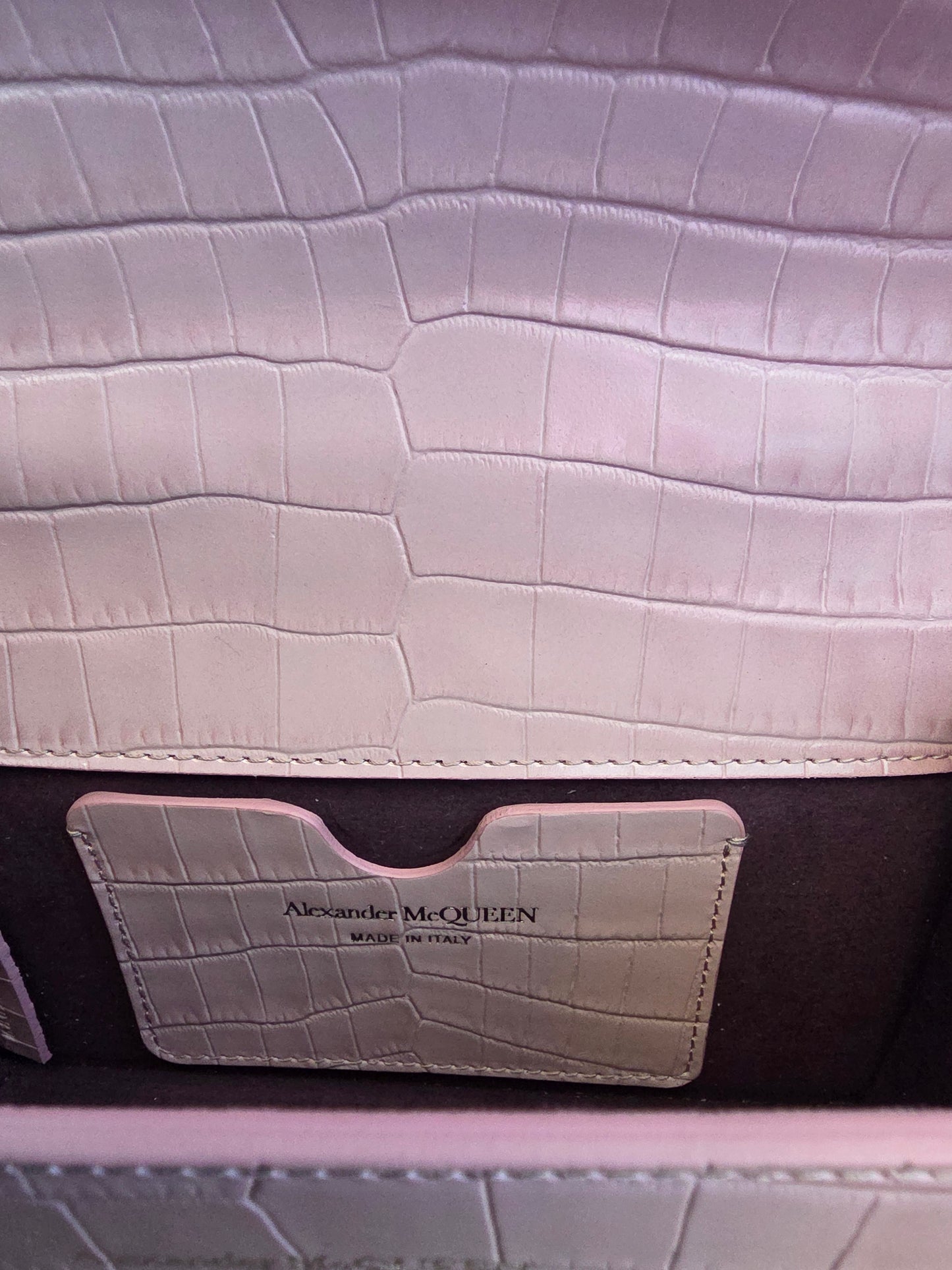 Alexander McQueen Pink Croc Embossed Knuckle Box Bag | Barbie Meets Bad Decisions