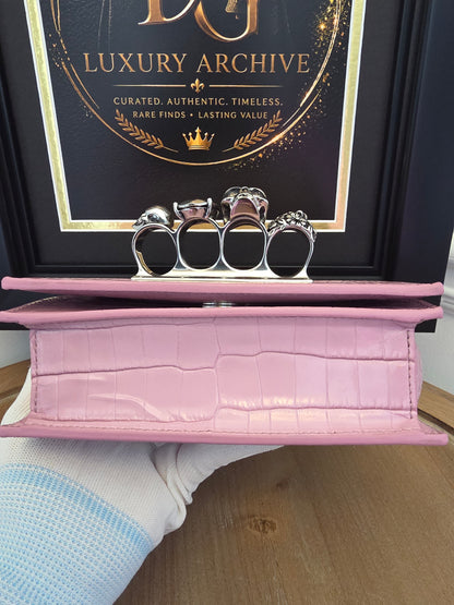 Alexander McQueen Pink Croc Embossed Knuckle Box Bag | Barbie Meets Bad Decisions