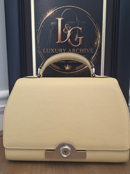Moynat Réjane PM Greige Togo Leather Top Handle Bag