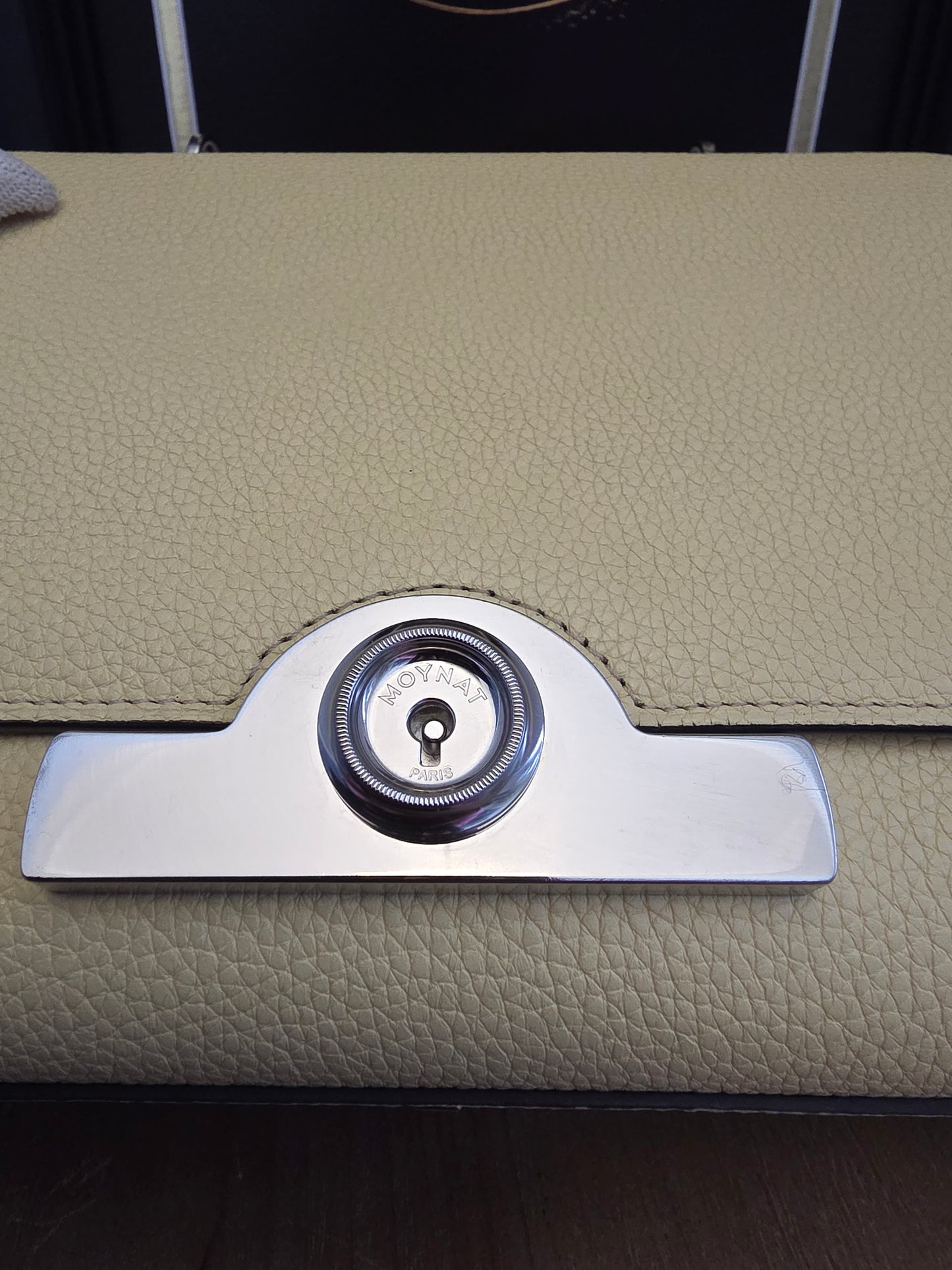Moynat Réjane PM Greige Togo Leather Top Handle Bag