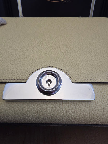 Moynat Réjane PM Greige Togo Leather Top Handle Bag