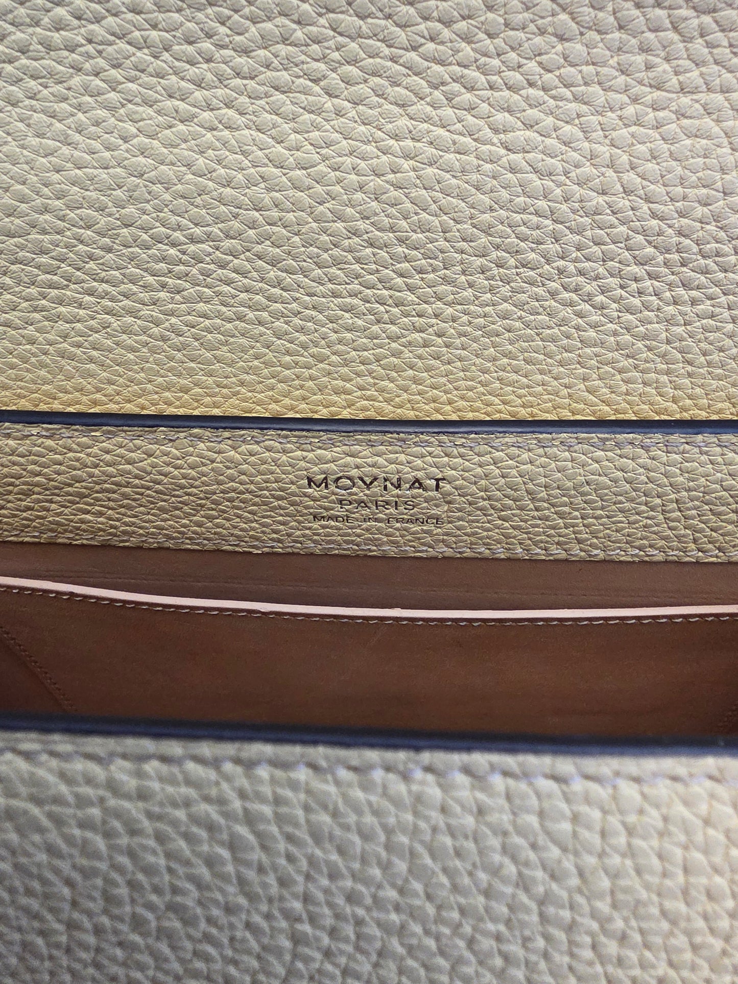 Moynat Réjane PM Greige Togo Leather Top Handle Bag