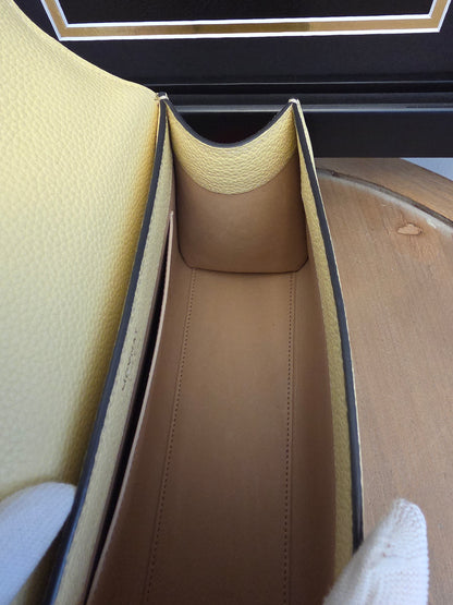 Moynat Réjane PM Greige Togo Leather Top Handle Bag