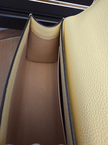 Moynat Réjane PM Greige Togo Leather Top Handle Bag