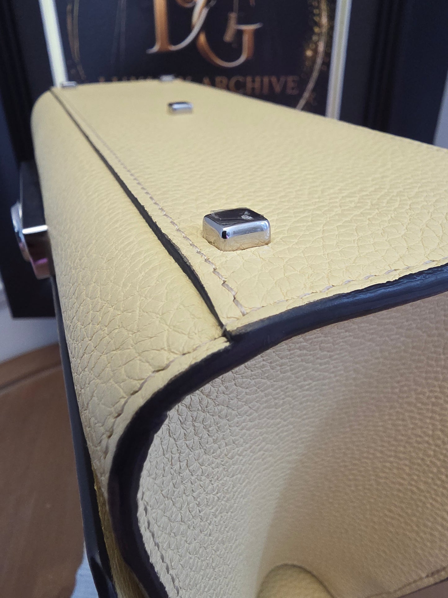 Moynat Réjane PM Greige Togo Leather Top Handle Bag