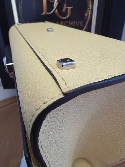 Moynat Réjane PM Greige Togo Leather Top Handle Bag