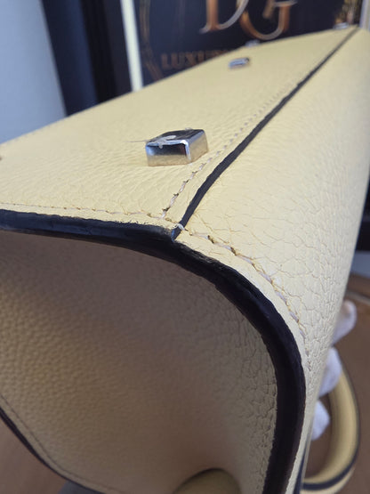 Moynat Réjane PM Greige Togo Leather Top Handle Bag
