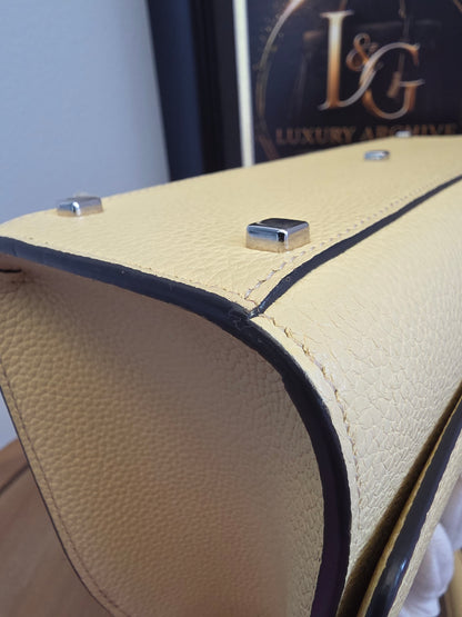 Moynat Réjane PM Greige Togo Leather Top Handle Bag