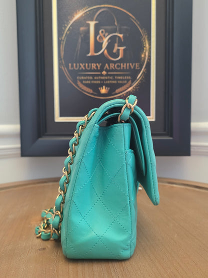 Chanel Classic Flap Medium  Turquoise / Tiffany Blue Lambskin with Brushed Gold Hardware Serial: 27-series | Made in France