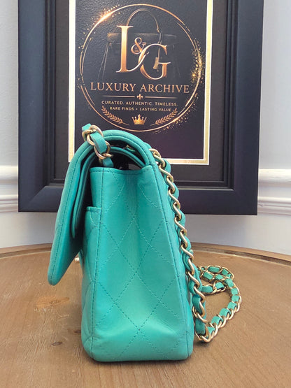 Chanel Classic Flap Medium  Turquoise / Tiffany Blue Lambskin with Brushed Gold Hardware Serial: 27-series | Made in France