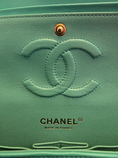 Chanel Classic Flap Medium  Turquoise / Tiffany Blue Lambskin with Brushed Gold Hardware Serial: 27-series | Made in France