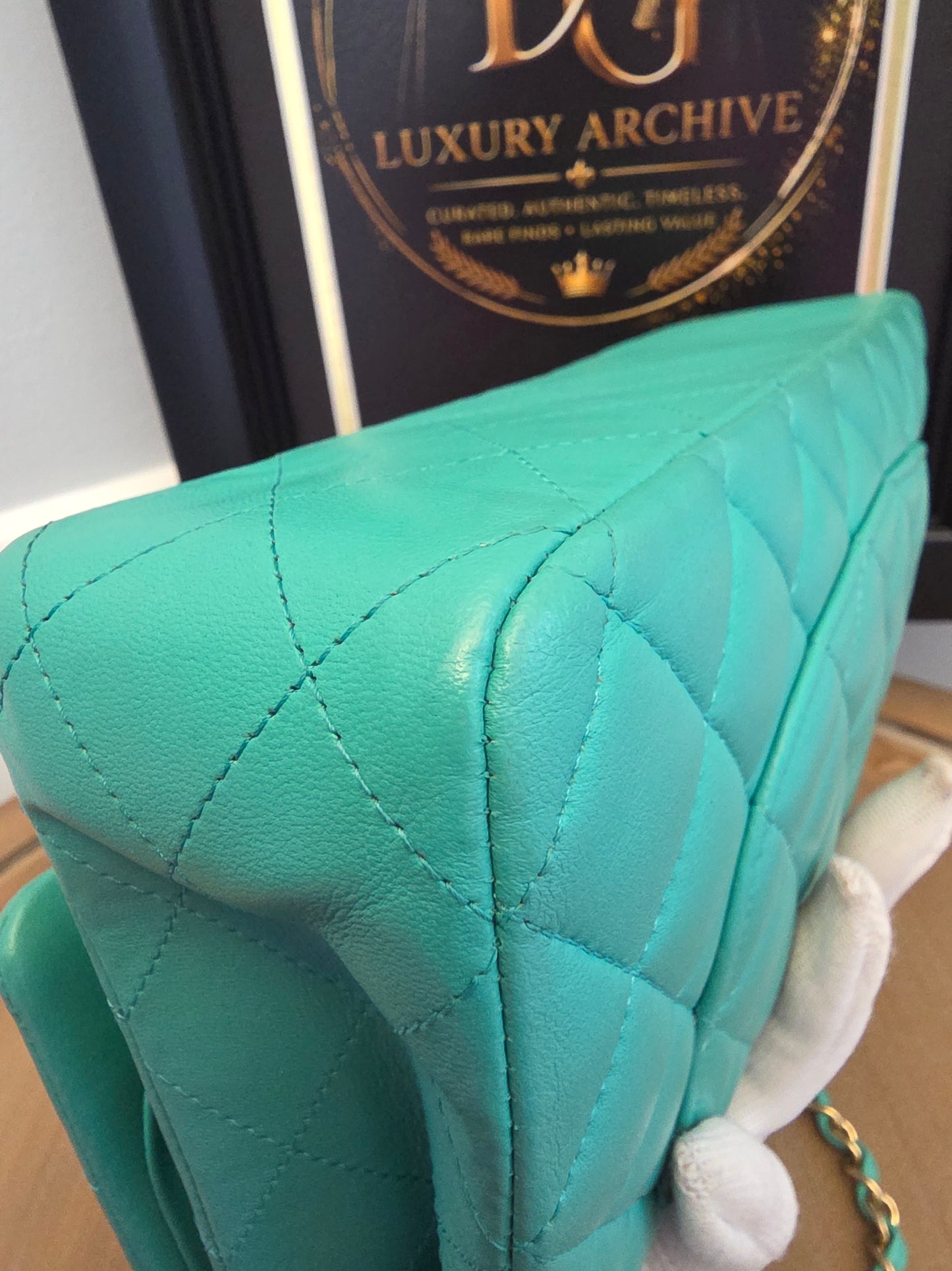 Chanel Classic Flap Medium  Turquoise / Tiffany Blue Lambskin with Brushed Gold Hardware Serial: 27-series | Made in France