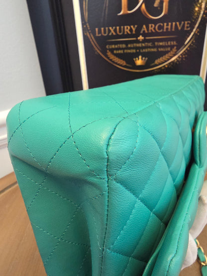Chanel Classic Flap Medium  Turquoise / Tiffany Blue Lambskin with Brushed Gold Hardware Serial: 27-series | Made in France