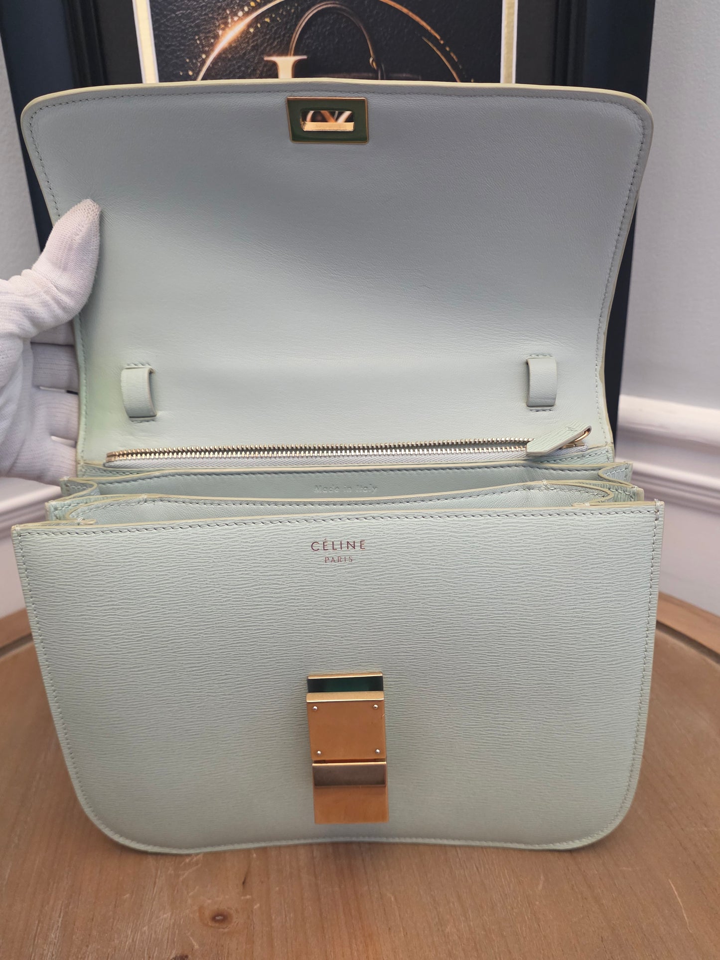 CÉLINE Classic Box Bag – Pale Celadon / Ice Mint Leather with Gold Hardware