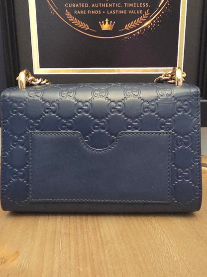 Gucci Padlock GG Signature Leather Chain Shoulder Bag – Navy & Gold 💎