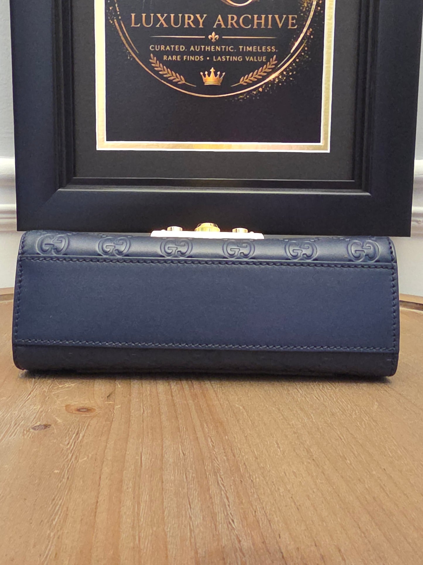 Gucci Padlock GG Signature Leather Chain Shoulder Bag – Navy & Gold 💎