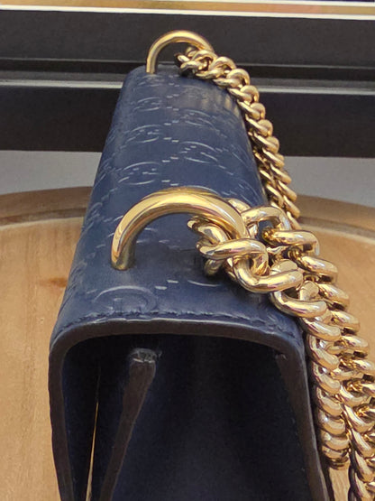Gucci Padlock GG Signature Leather Chain Shoulder Bag – Navy & Gold 💎