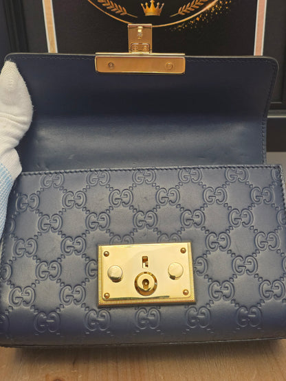 Gucci Padlock GG Signature Leather Chain Shoulder Bag – Navy & Gold 💎