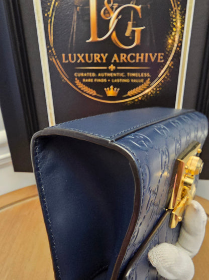 Gucci Padlock GG Signature Leather Chain Shoulder Bag – Navy & Gold 💎