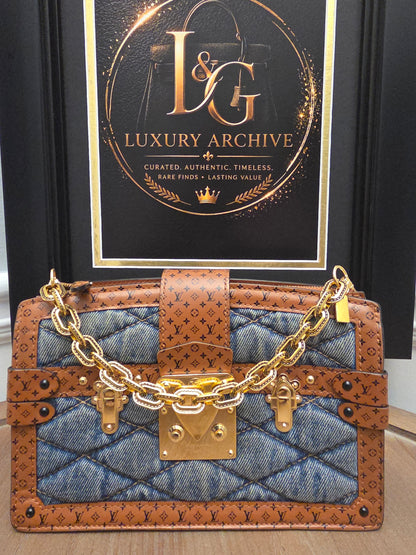 Louis Vuitton Denim Quilted Trunk Chain Wallet Bag  Description