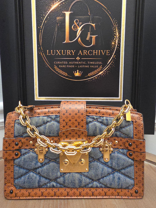Louis Vuitton Denim Quilted Trunk Chain Wallet Bag  Description