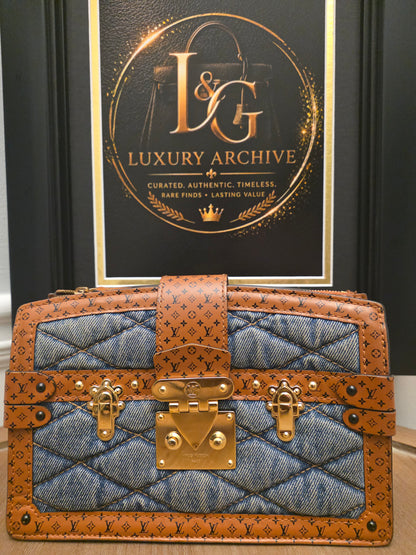 Louis Vuitton Denim Quilted Trunk Chain Wallet Bag  Description