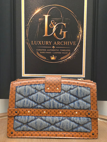 Louis Vuitton Denim Quilted Trunk Chain Wallet Bag  Description