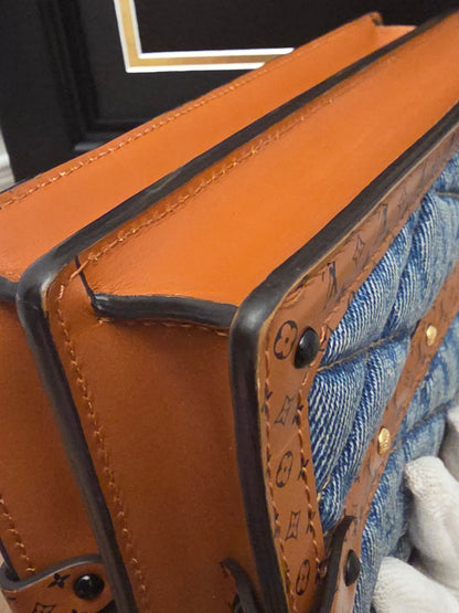 Louis Vuitton Denim Quilted Trunk Chain Wallet Bag  Description
