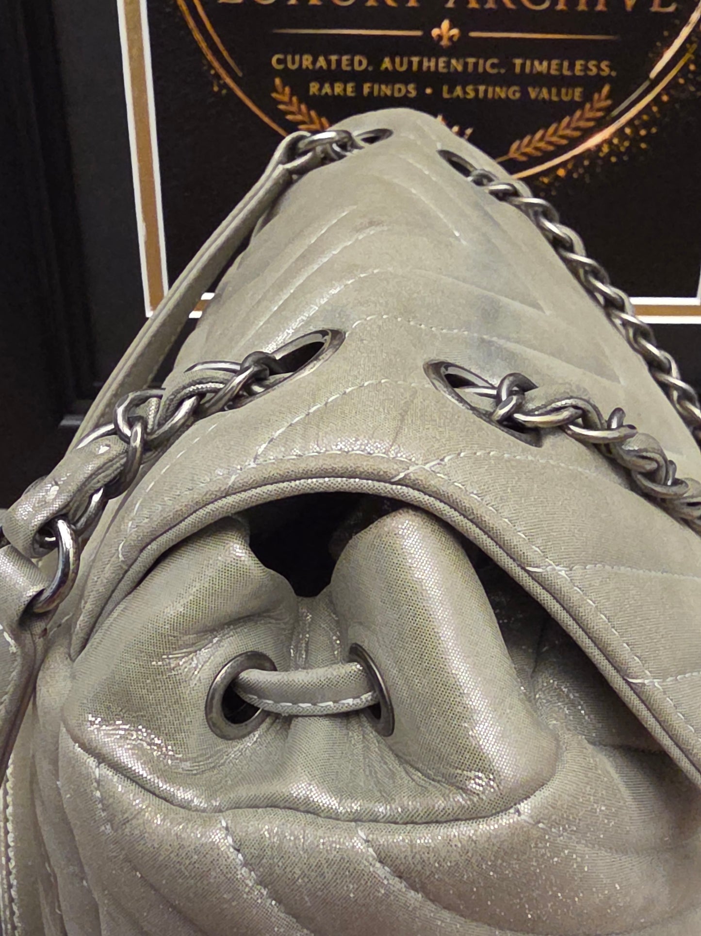 Chanel Chevron Backpack — Metallic Champagne / Pearlized Calfskin