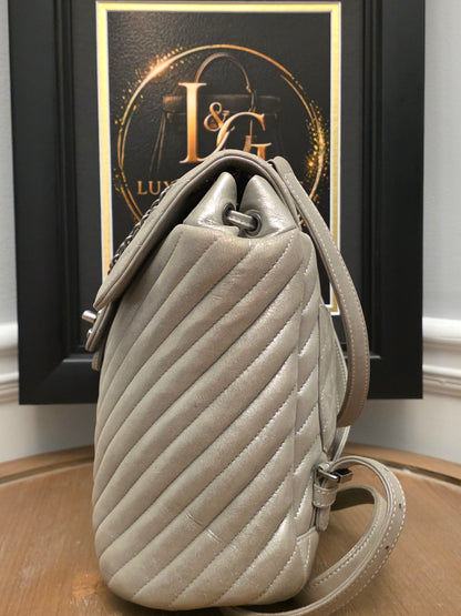 Chanel Chevron Backpack — Metallic Champagne / Pearlized Calfskin