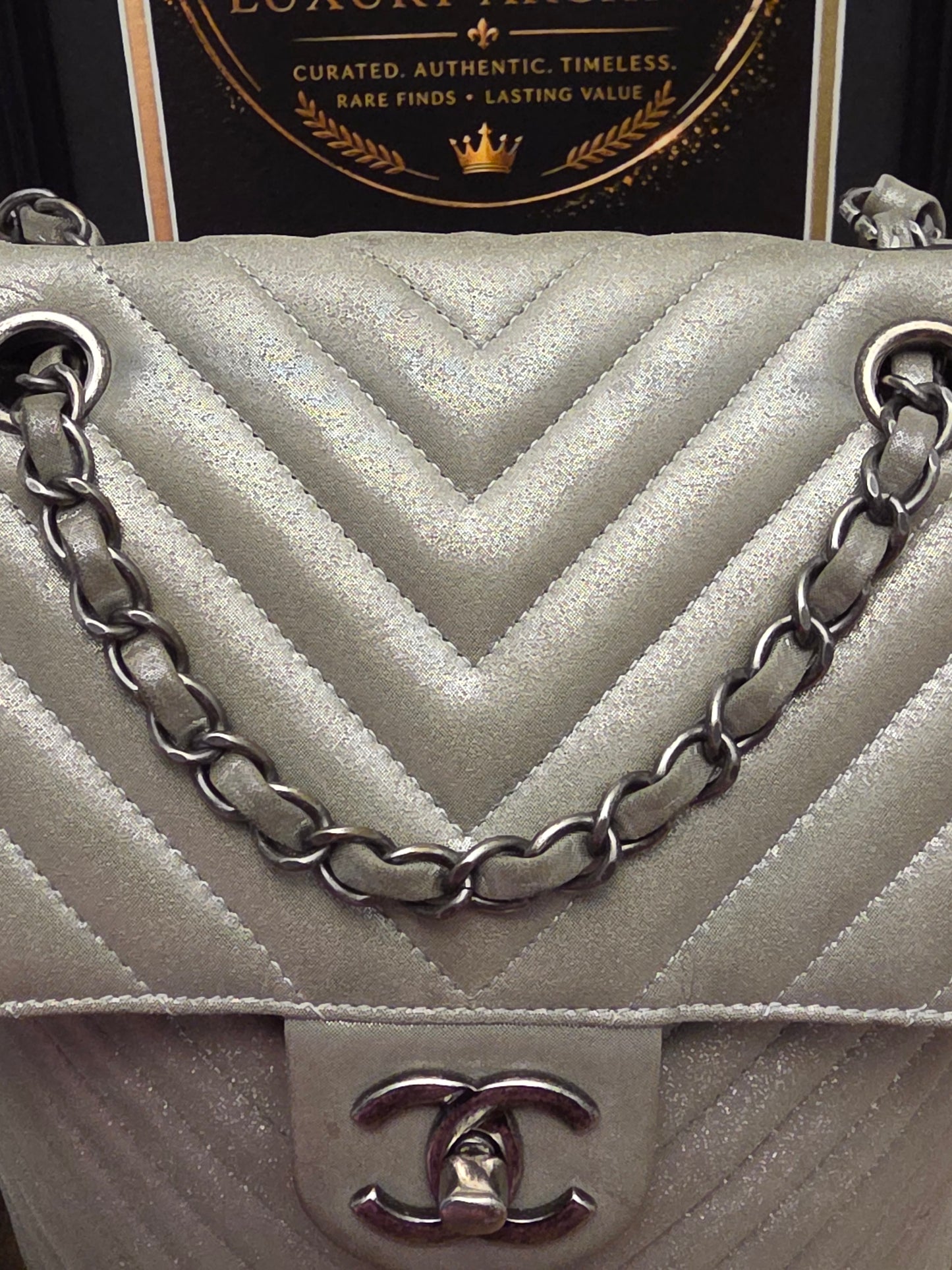 Chanel Chevron Backpack — Metallic Champagne / Pearlized Calfskin
