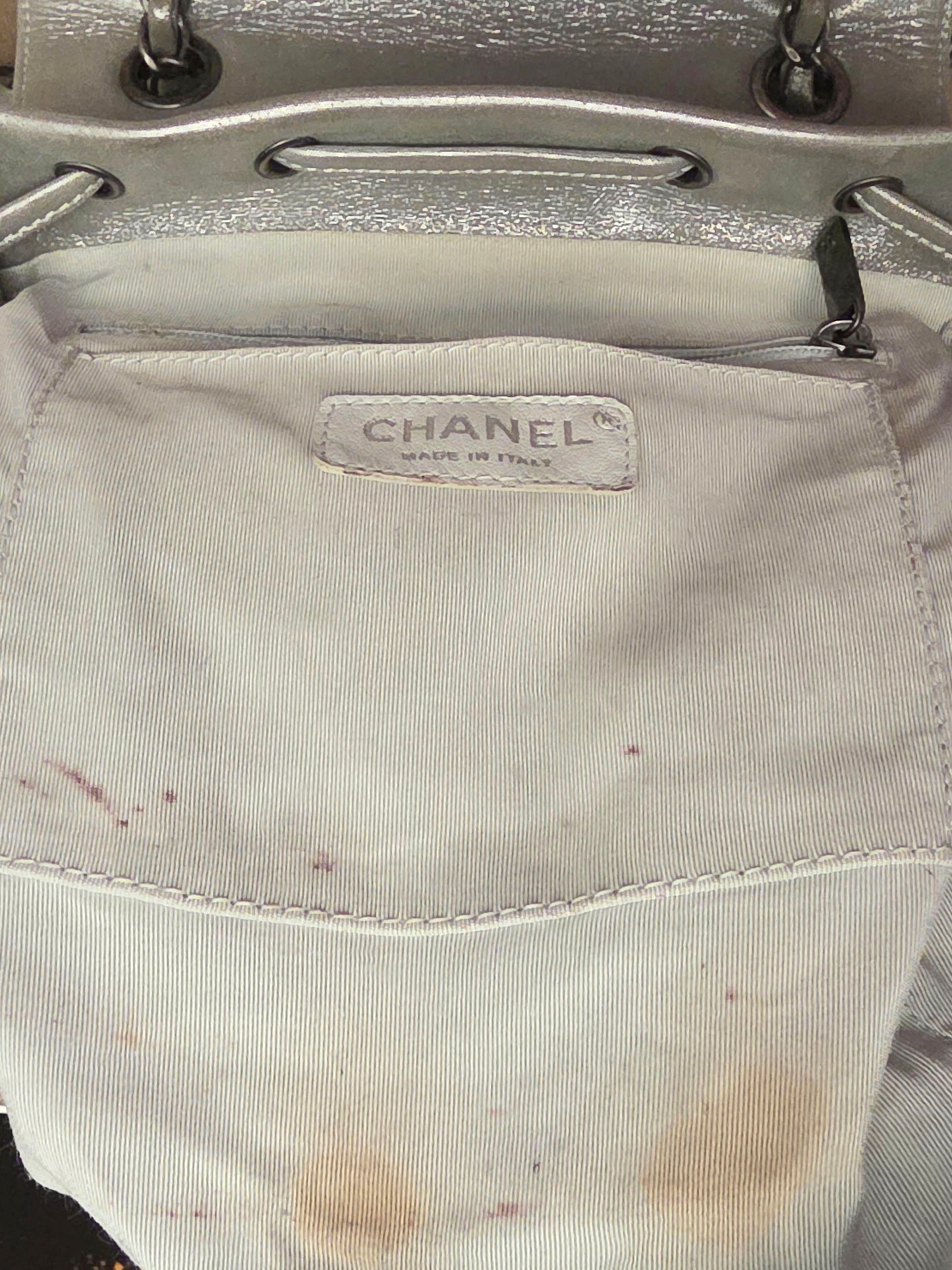 Chanel Chevron Backpack — Metallic Champagne / Pearlized Calfskin