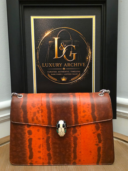 BVLGARI SERPENTI CHAIN SHOULDER BAGBurnt Orange Exotic Print Leather with Enamel Snake Head Closure
