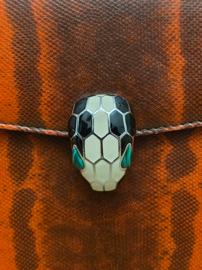 BVLGARI SERPENTI CHAIN SHOULDER BAGBurnt Orange Exotic Print Leather with Enamel Snake Head Closure