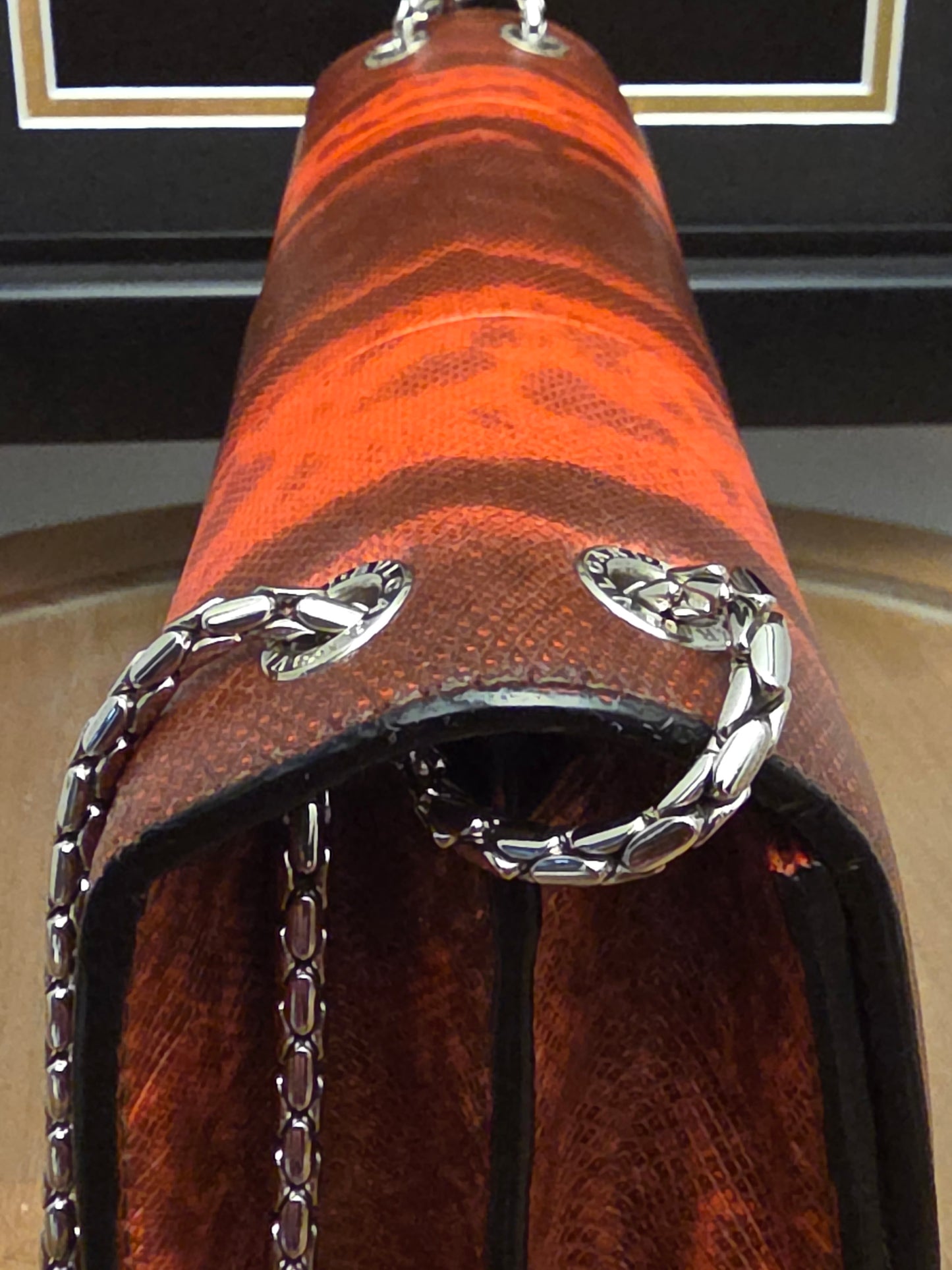 BVLGARI SERPENTI CHAIN SHOULDER BAGBurnt Orange Exotic Print Leather with Enamel Snake Head Closure