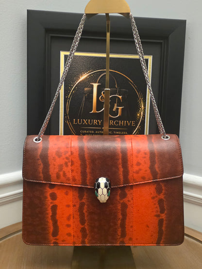 BVLGARI SERPENTI CHAIN SHOULDER BAGBurnt Orange Exotic Print Leather with Enamel Snake Head Closure