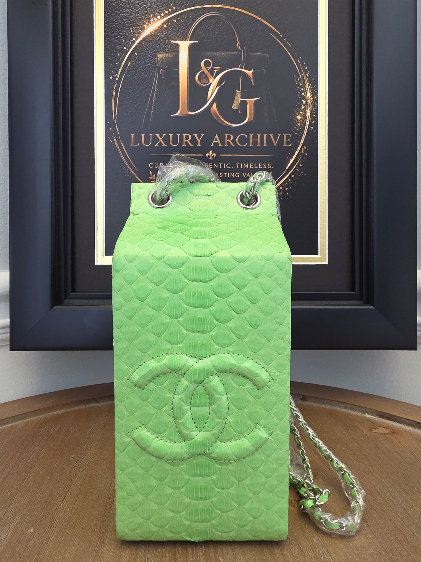 Chanel Lime Green Python Vanity Bag