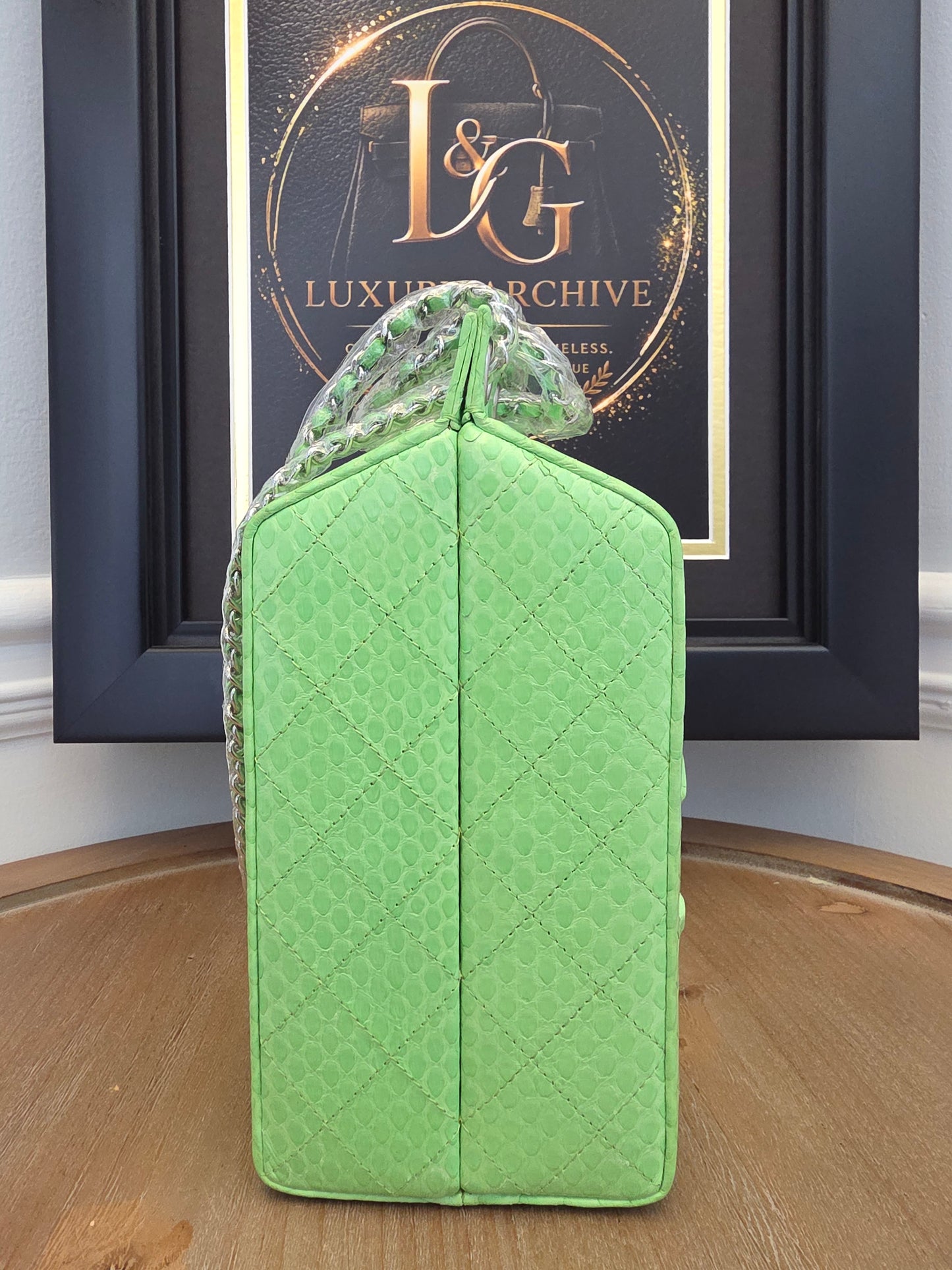 Chanel Lime Green Python Vanity Bag