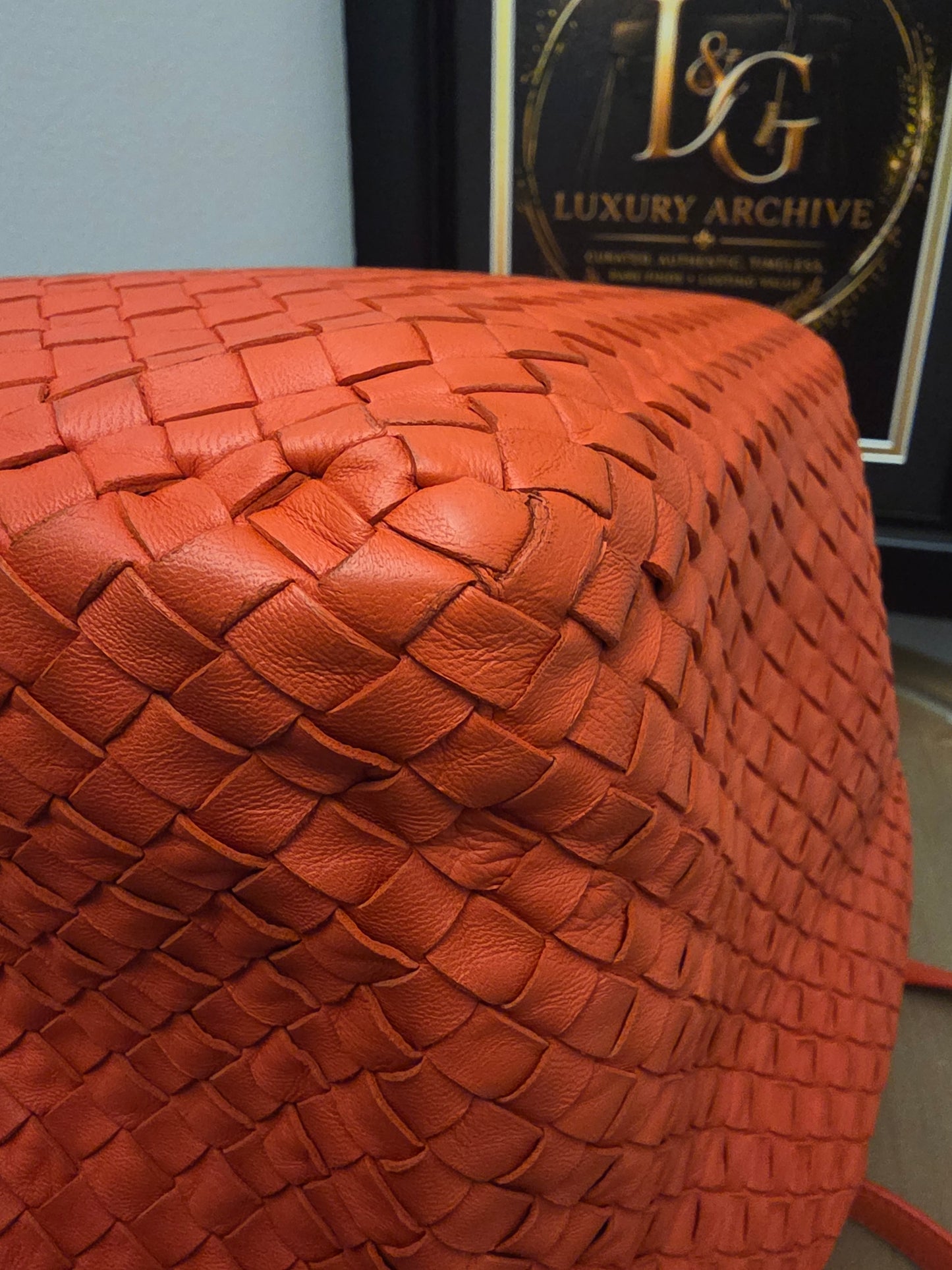 Bottega Veneta Maxi Cabat Intrecciato Woven Leather Tote Bag Coral Orange XL