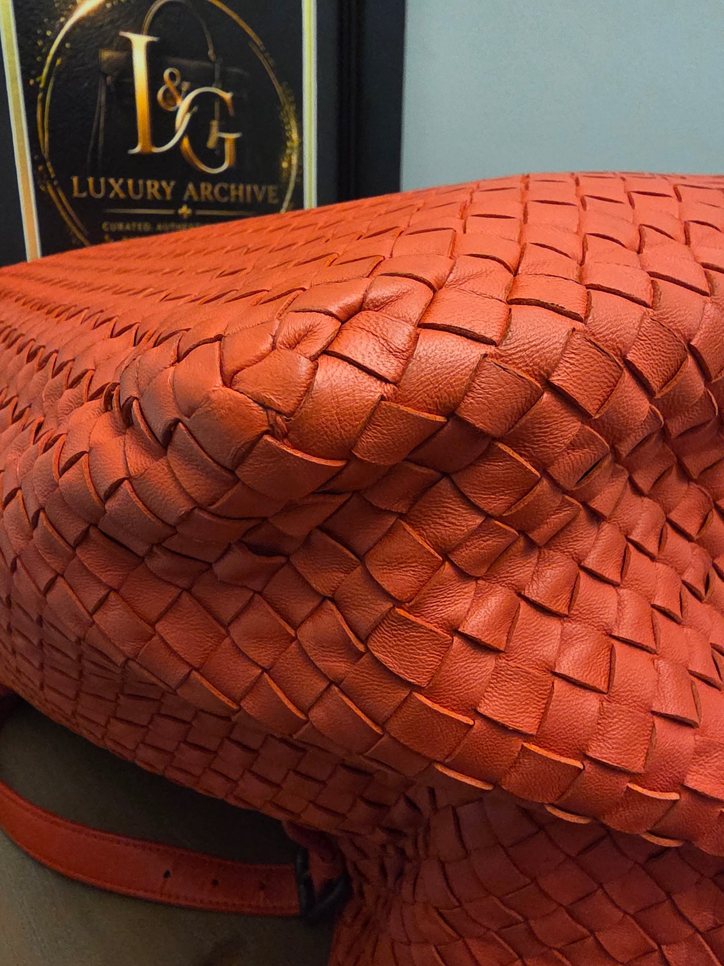 Bottega Veneta Maxi Cabat Intrecciato Woven Leather Tote Bag Coral Orange XL