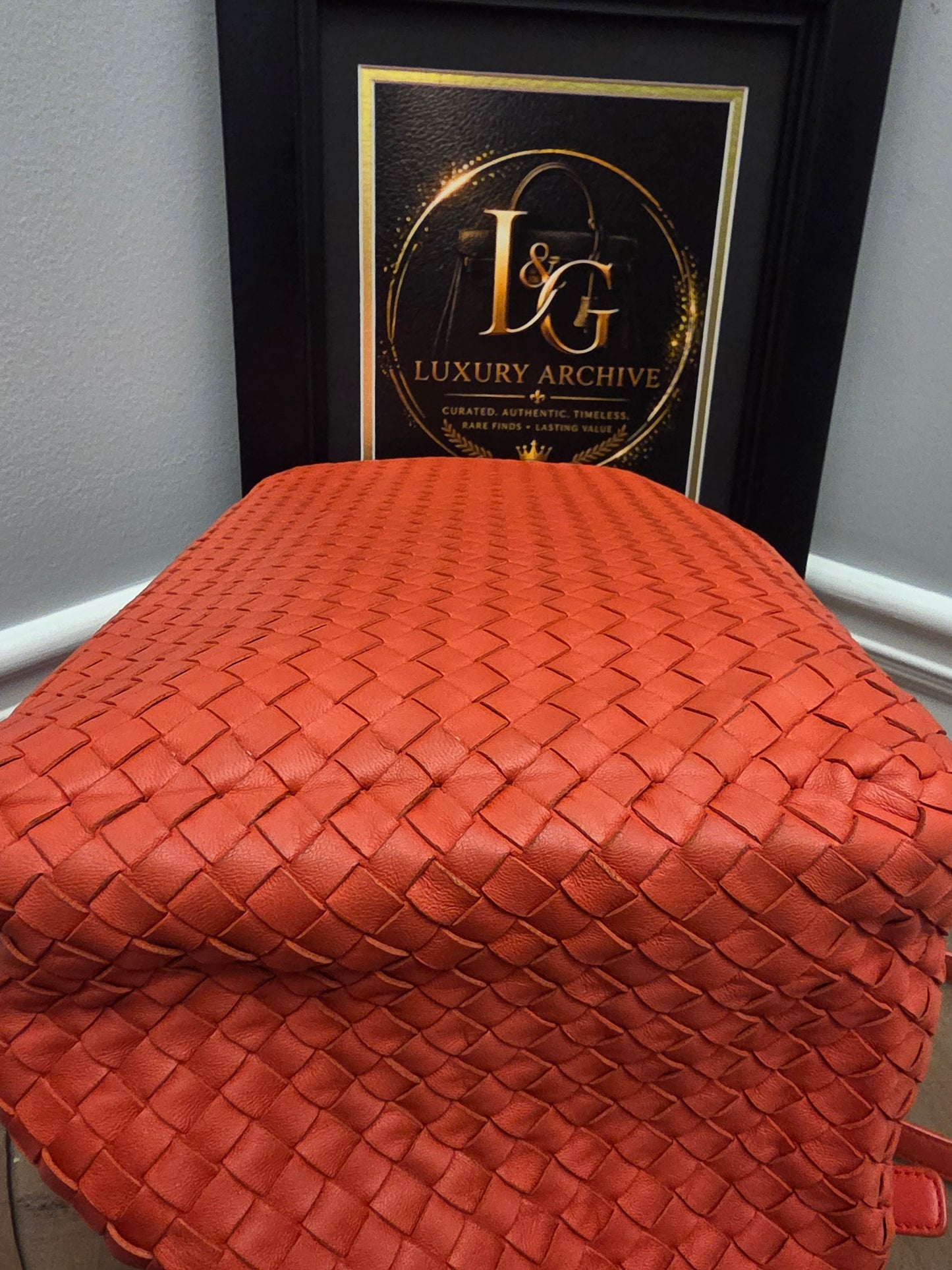 Bottega Veneta Maxi Cabat Intrecciato Woven Leather Tote Bag Coral Orange XL