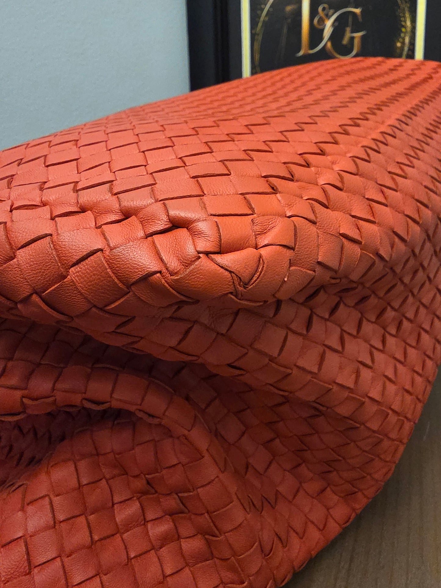 Bottega Veneta Maxi Cabat Intrecciato Woven Leather Tote Bag Coral Orange XL