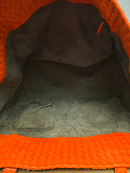 Bottega Veneta Maxi Cabat Intrecciato Woven Leather Tote Bag Coral Orange XL