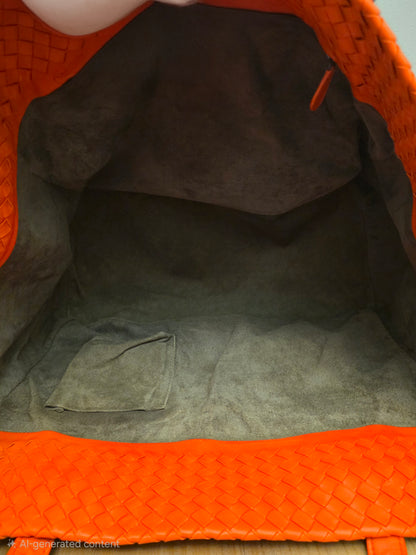 Bottega Veneta Maxi Cabat Intrecciato Woven Leather Tote Bag Coral Orange XL