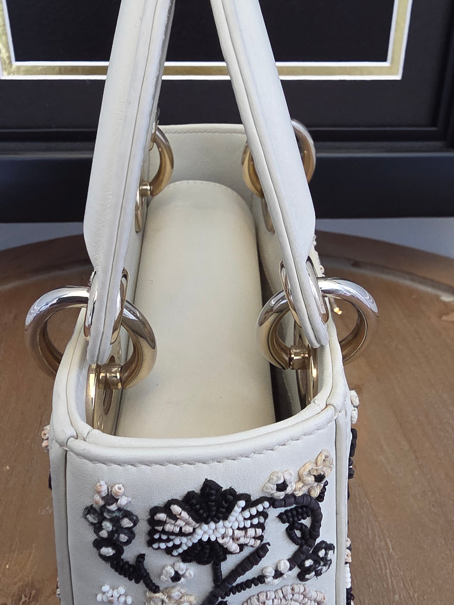 Christian Dior Mini Lady Dior Floral Beaded Embroidered Lambskin Bag – Ivory/Black