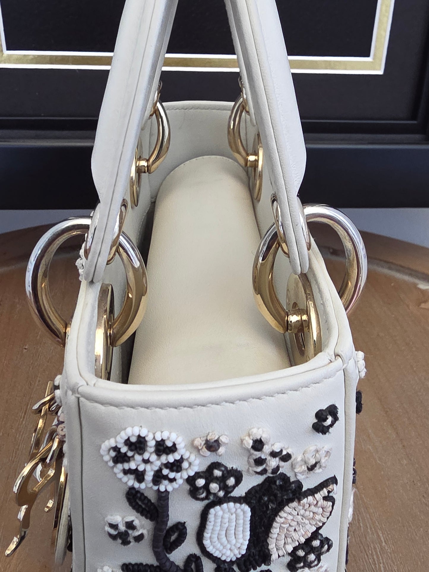 Christian Dior Mini Lady Dior Floral Beaded Embroidered Lambskin Bag – Ivory/Black
