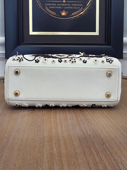 Christian Dior Mini Lady Dior Floral Beaded Embroidered Lambskin Bag – Ivory/Black