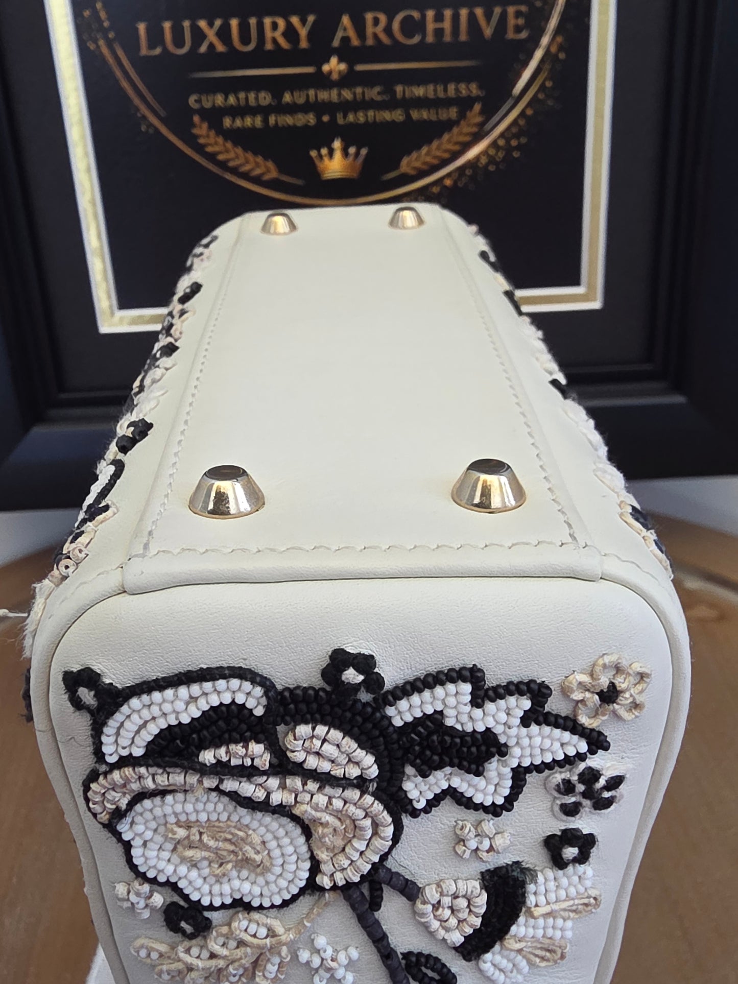 Christian Dior Mini Lady Dior Floral Beaded Embroidered Lambskin Bag – Ivory/Black