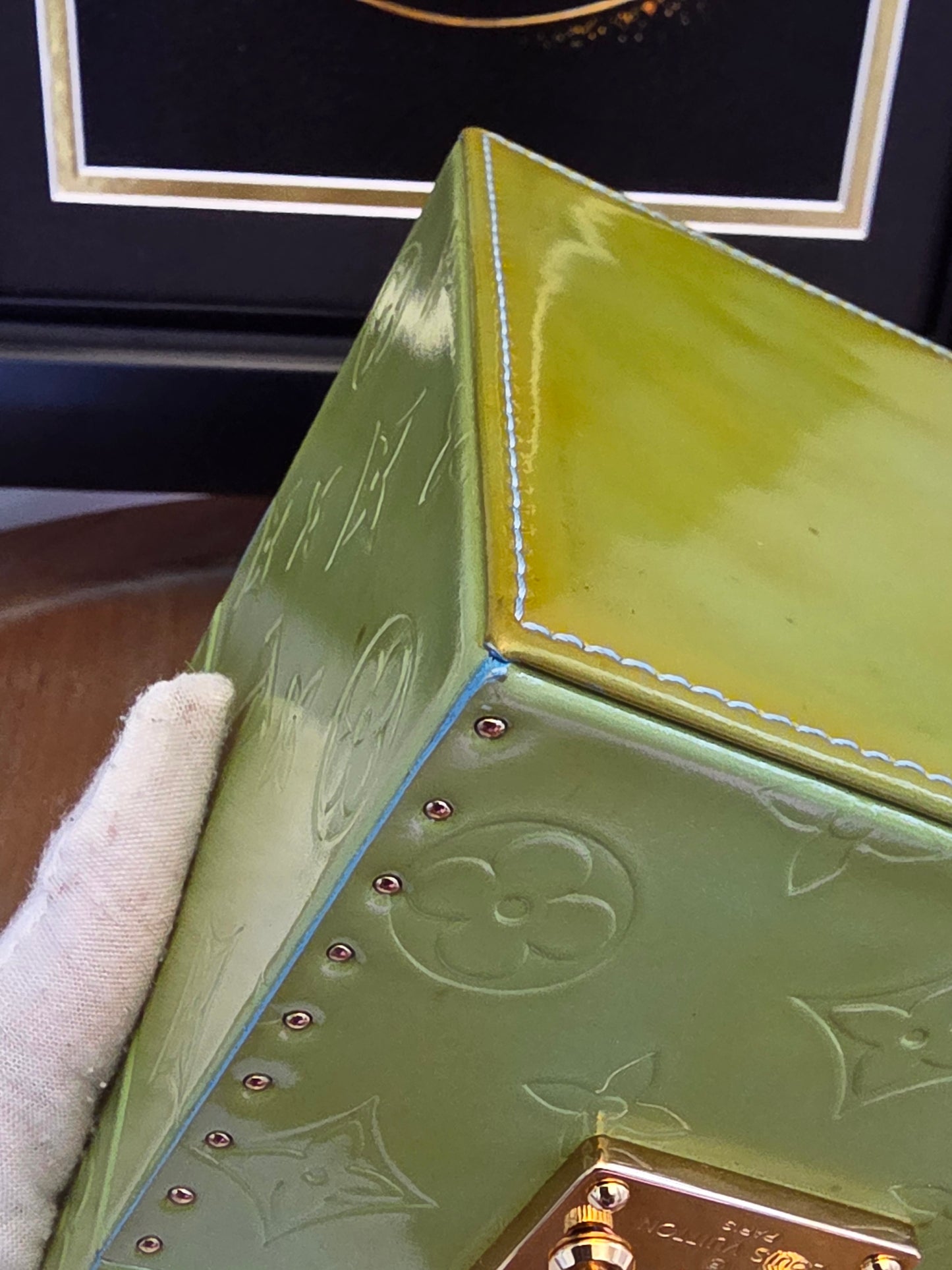 Louis Vuitton Vernis Boîte Flacon Vanity Case in Lime Green & Baby Blue