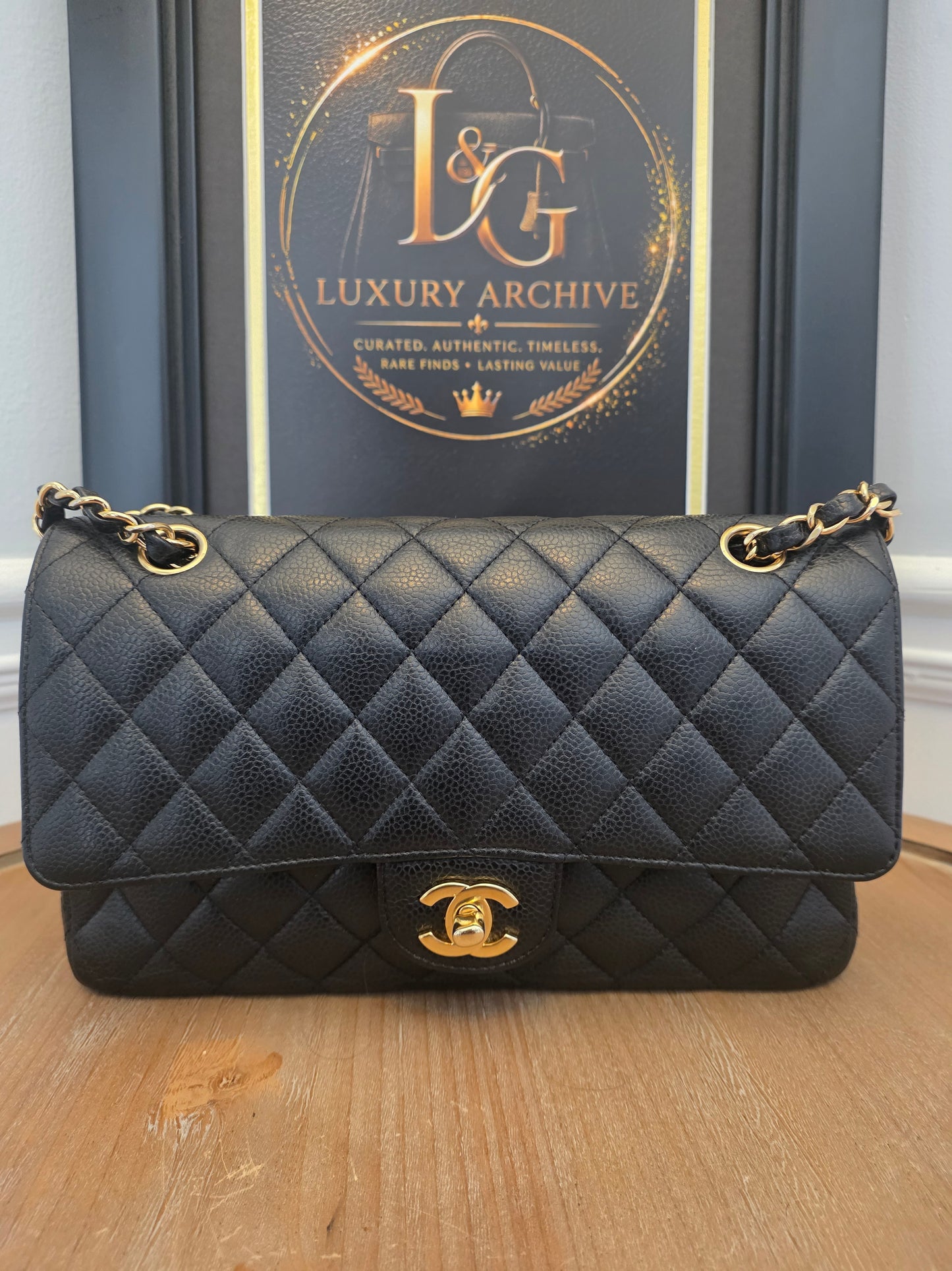 Chanel Medium Classic Double Flap Bag Black Caviar Leather | Gold Hardware | 20 Series